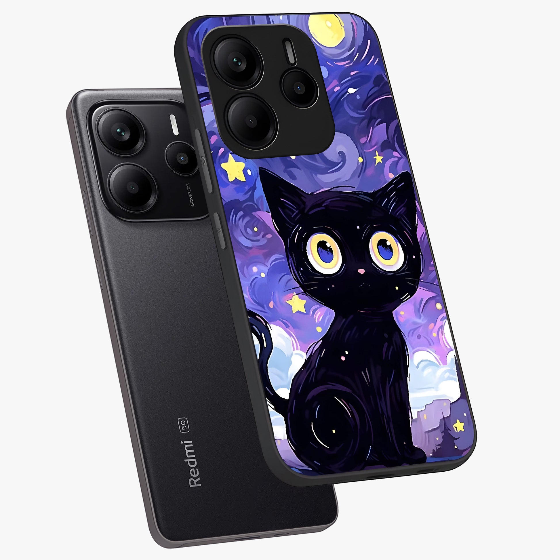 Abstract Cat Art Glass Case displayed in angled mockup highlighting modern abstract cat artwork and sleek glass surface.
