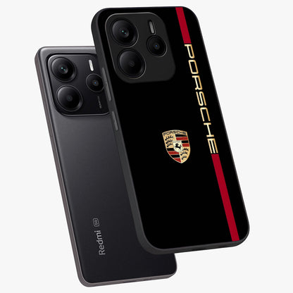 Black Minimal Porsche Glass Case displayed in angled mockup highlighting modern minimal car illustration and clean aesthetic design.