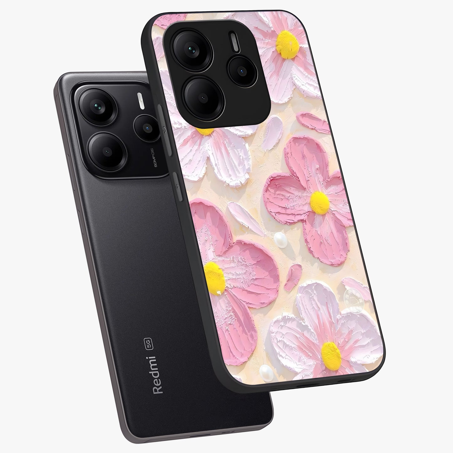 Blush Bloom Texture Glass Case displayed in angled mockup highlighting subtle bloom pattern with aesthetic pastel design.
