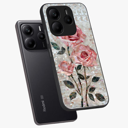 Blush Mosaic Bloom Glass Case displayed in angled mockup highlighting artistic mosaic flower pattern with aesthetic design.