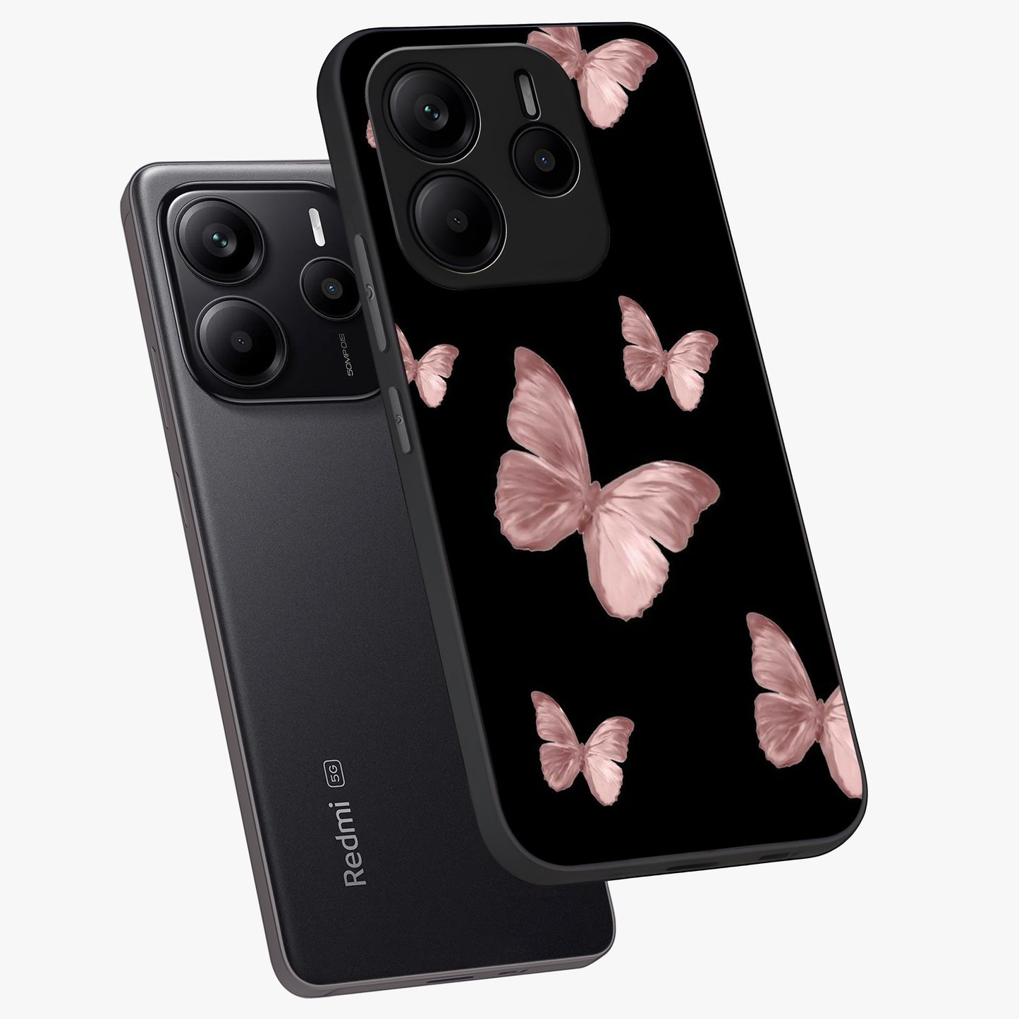 Butterfly Pattern Glass Case displayed in angled mockup highlighting delicate butterfly design and aesthetic pattern style.