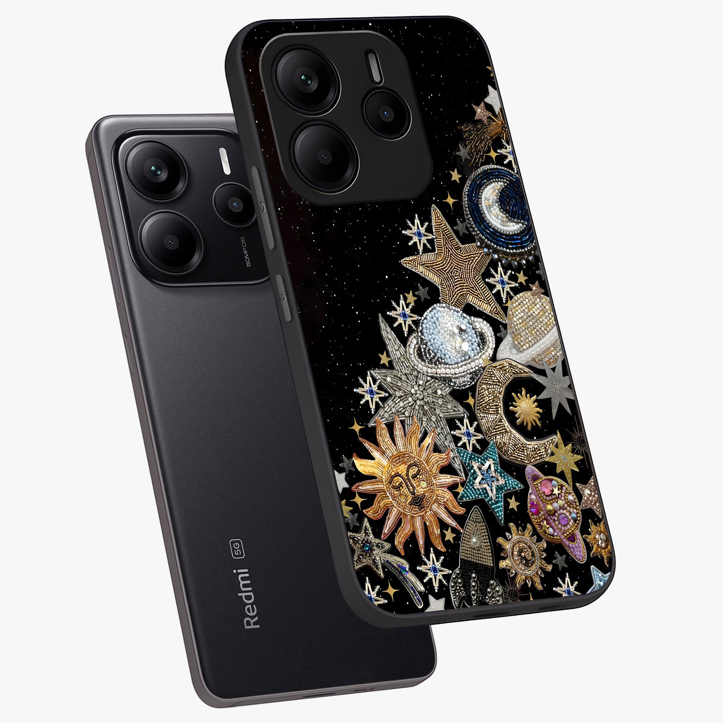 Cosmic Sparkle Dreams Glass Case displayed in angled mockup highlighting dreamy star sparkle design with celestial aesthetic.