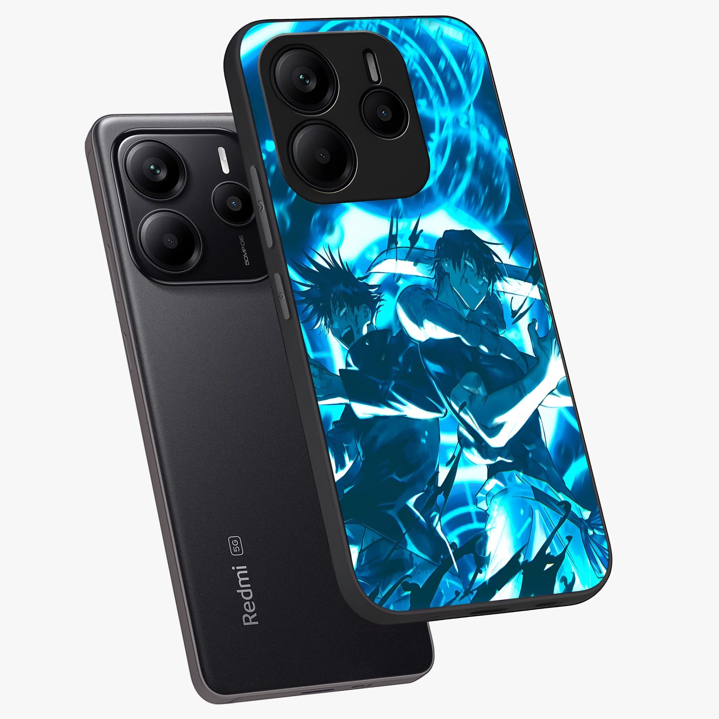 Cursed Energy Clash Glass Case displayed in angled mockup highlighting powerful battle inspired graphic with anime style aesthetic.