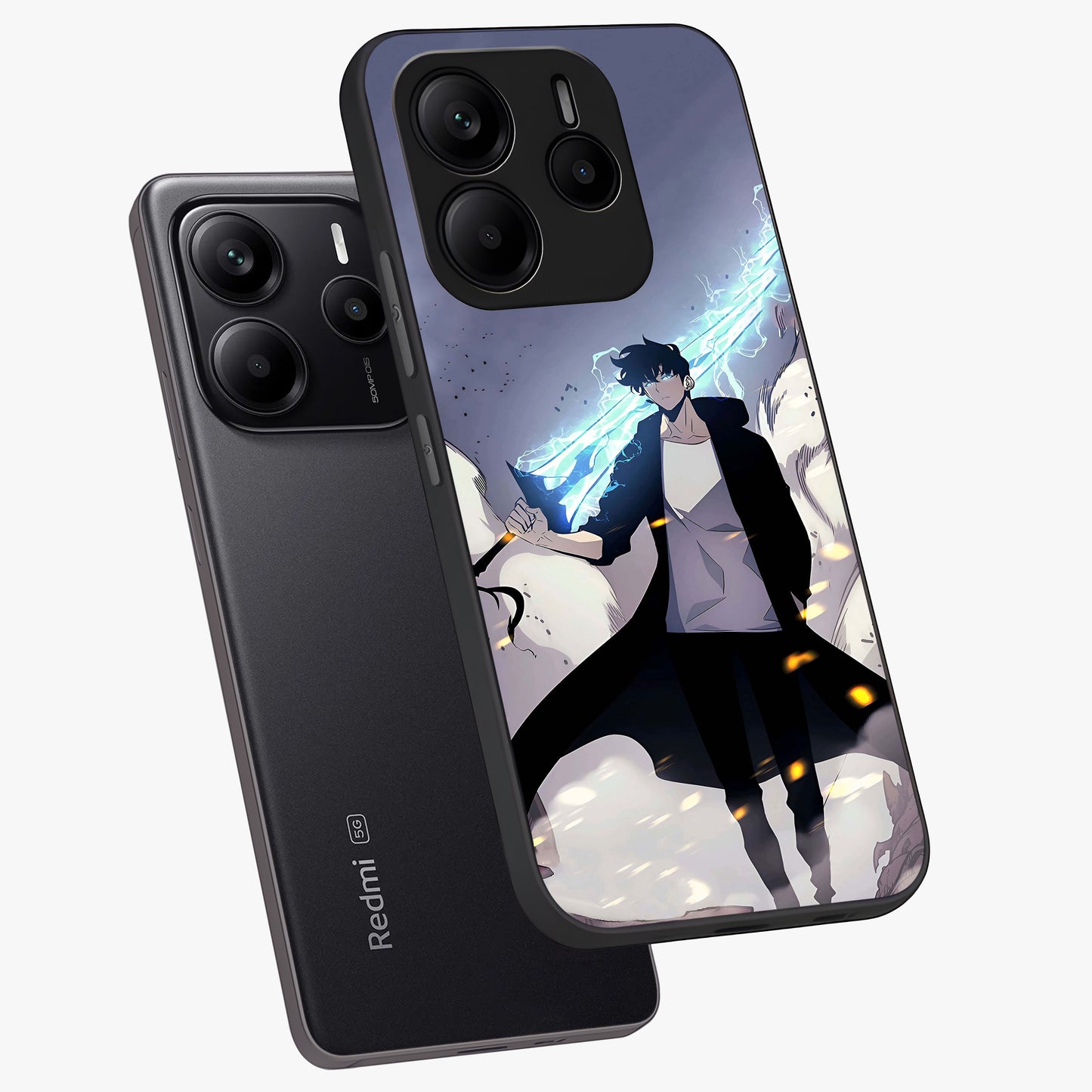Dark Lightning Anime Warrior Glass Case displayed in angled mockup highlighting powerful lightning themed anime illustration.