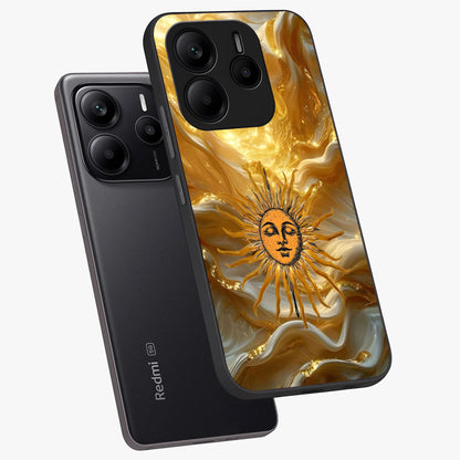 Eternal Golden Glow Glass Case displayed in angled mockup highlighting glowing golden aesthetic design with elegant style.