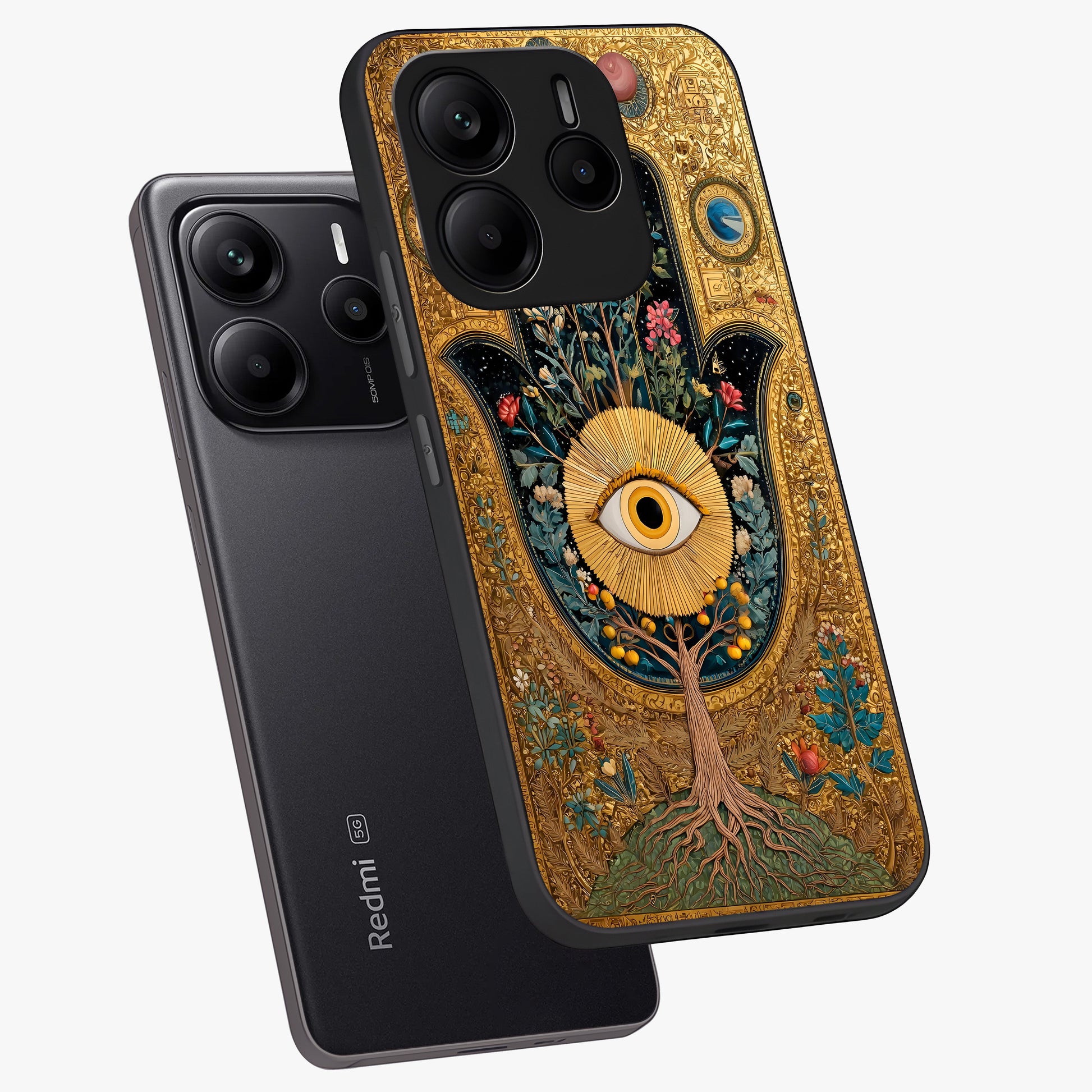 Ethereal Evil Eye Glass Case displayed in angled mockup highlighting protective evil eye symbol with spiritual aesthetic design.