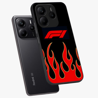 Fire F11 Glass Case displayed in angled mockup highlighting bold fire inspired graphic with energetic aesthetic style.