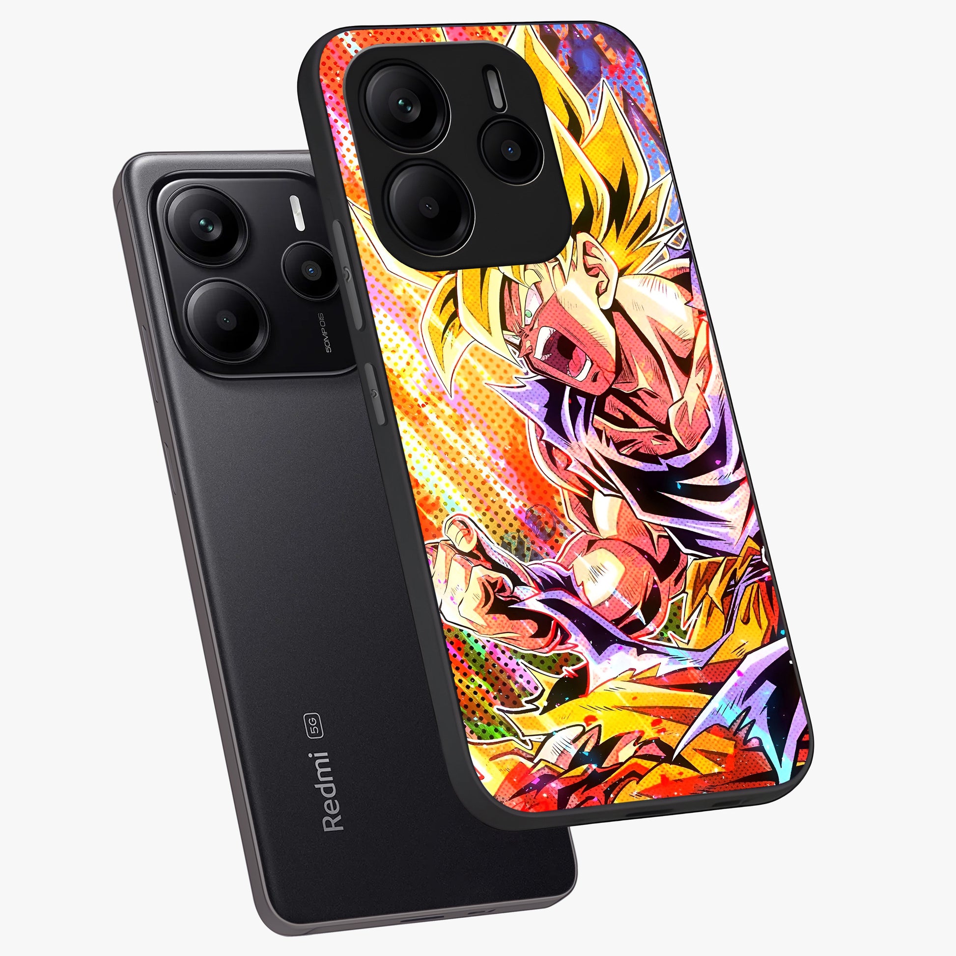 Firing Goku Glass Case displayed in angled mockup highlighting dynamic anime character design with action aesthetic.