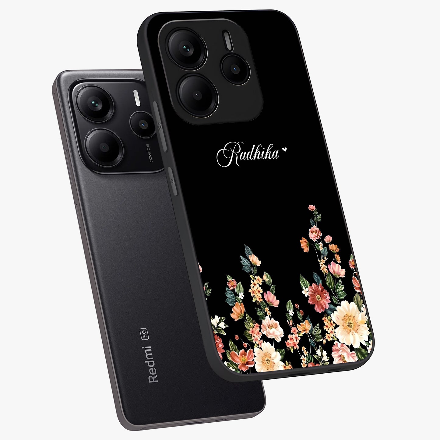 Floral Design With a Custom Personalized Name Glass Case displayed in angled mockup highlighting elegant floral pattern with custom name feature.