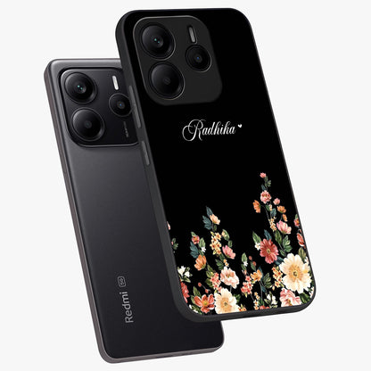 Floral Design With a Custom Personalized Name Glass Case displayed in angled mockup highlighting elegant floral pattern with custom name feature.