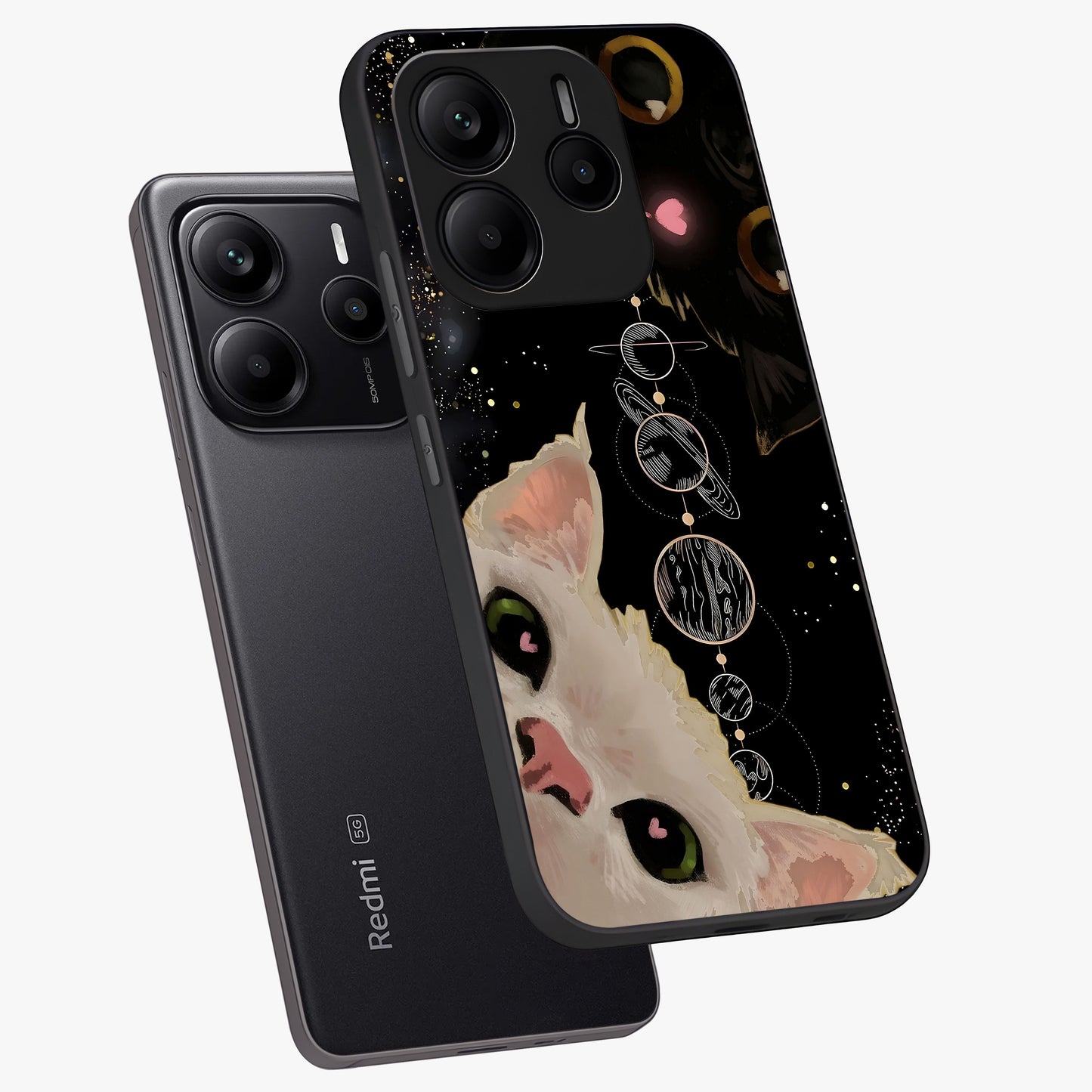 Galactic Cat Glass Case displayed in angled mockup highlighting celestial feline illustration with galaxy aesthetic style.