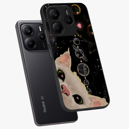 Galactic Cat Glass Case displayed in angled mockup highlighting celestial feline illustration with galaxy aesthetic style.
