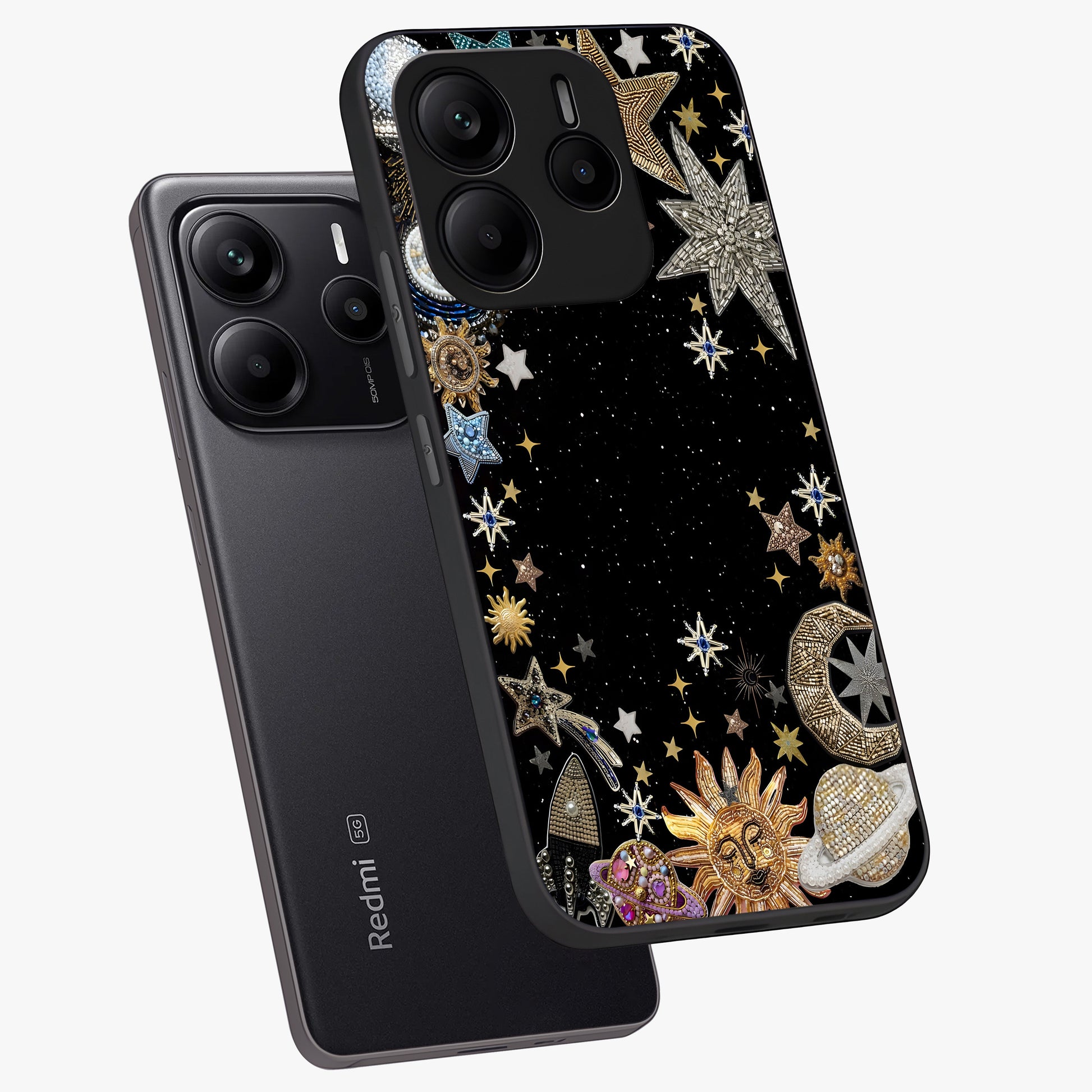 Galactic Jewel Stars Glass Case displayed in angled mockup highlighting shining celestial star design with cosmic aesthetic style.