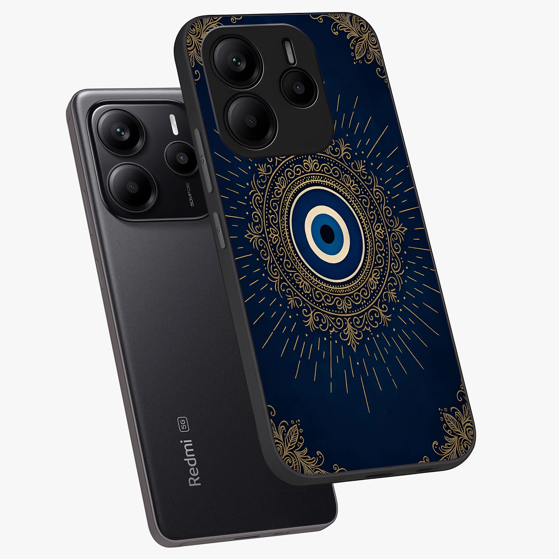 Golden Celestial Charm Glass Case displayed in angled mockup highlighting sparkling cosmic charm design with celestial aesthetic.