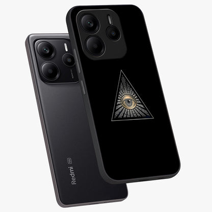 Illuminati Evil Glass Case displayed in angled mockup highlighting dark occult inspired design with bold aesthetic style.