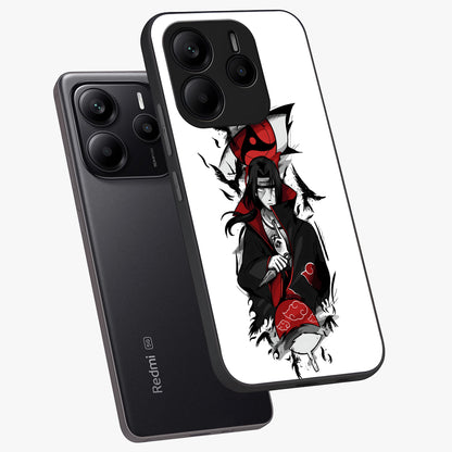 Itachi Limited Edition Naruto Anime Glass Case displayed in angled mockup highlighting dramatic anime illustration with bold action aesthetic.