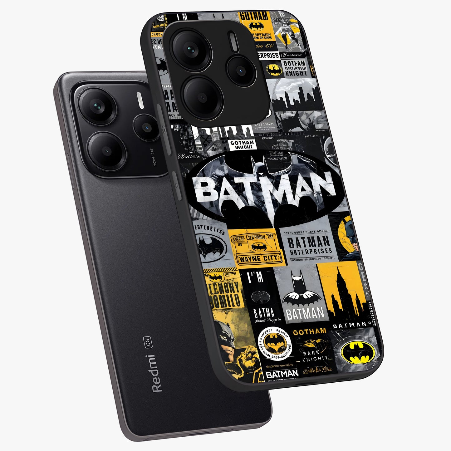 Knight Gotham Rise Glass Case displayed in angled mockup highlighting powerful knight silhouette design with dramatic aesthetic.