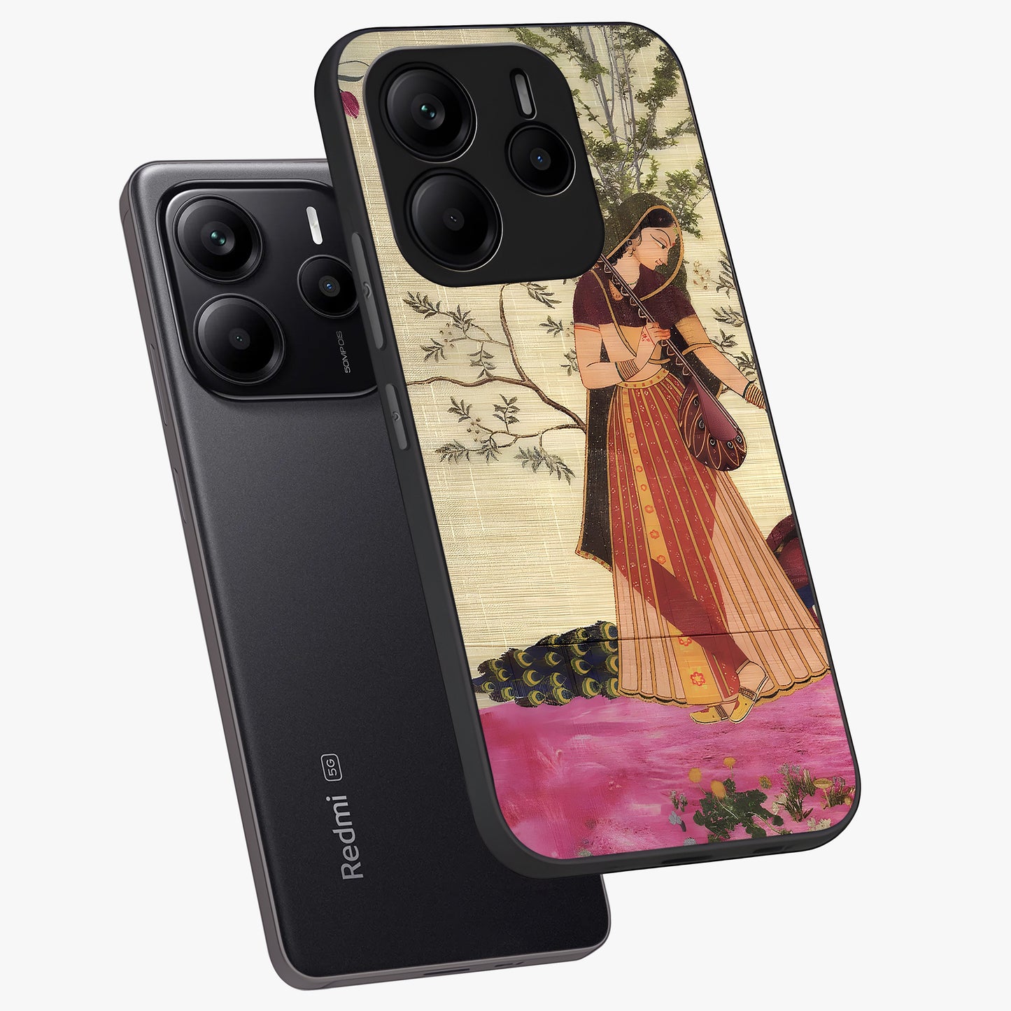 Lady With Veena Art Glass Case displayed in angled mockup highlighting graceful musical illustration with cultural artistic aesthetic.