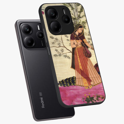 Lady With Veena Art Glass Case displayed in angled mockup highlighting graceful musical illustration with cultural artistic aesthetic.