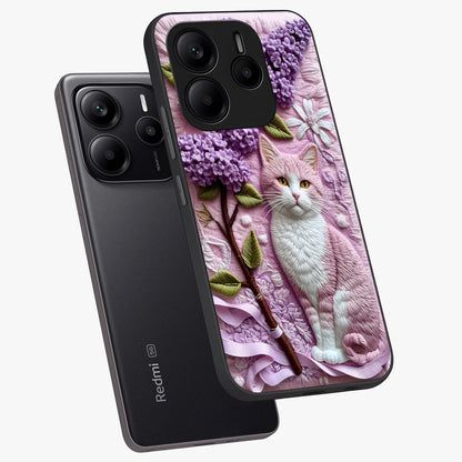 Lavender Cat Whimsy Glass Case displayed in angled mockup highlighting playful feline illustration with pastel lavender aesthetic.