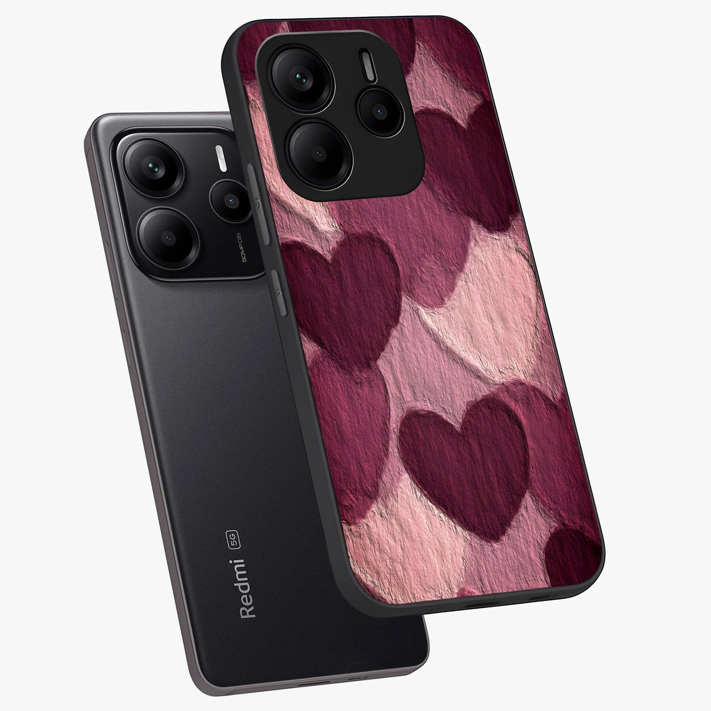 Layered Paper Hearts Glass Case displayed in angled mockup highlighting creative paper craft heart design with romantic aesthetic.
