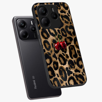 Leopard Wild Cherry Glass Case displayed in angled mockup highlighting bold animal print design with playful cherry aesthetic.