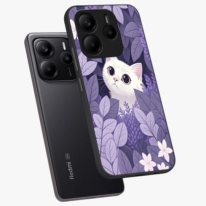 Lilac Hide Peek Cat Glass Case displayed in angled mockup highlighting playful feline illustration with lilac aesthetic design.
