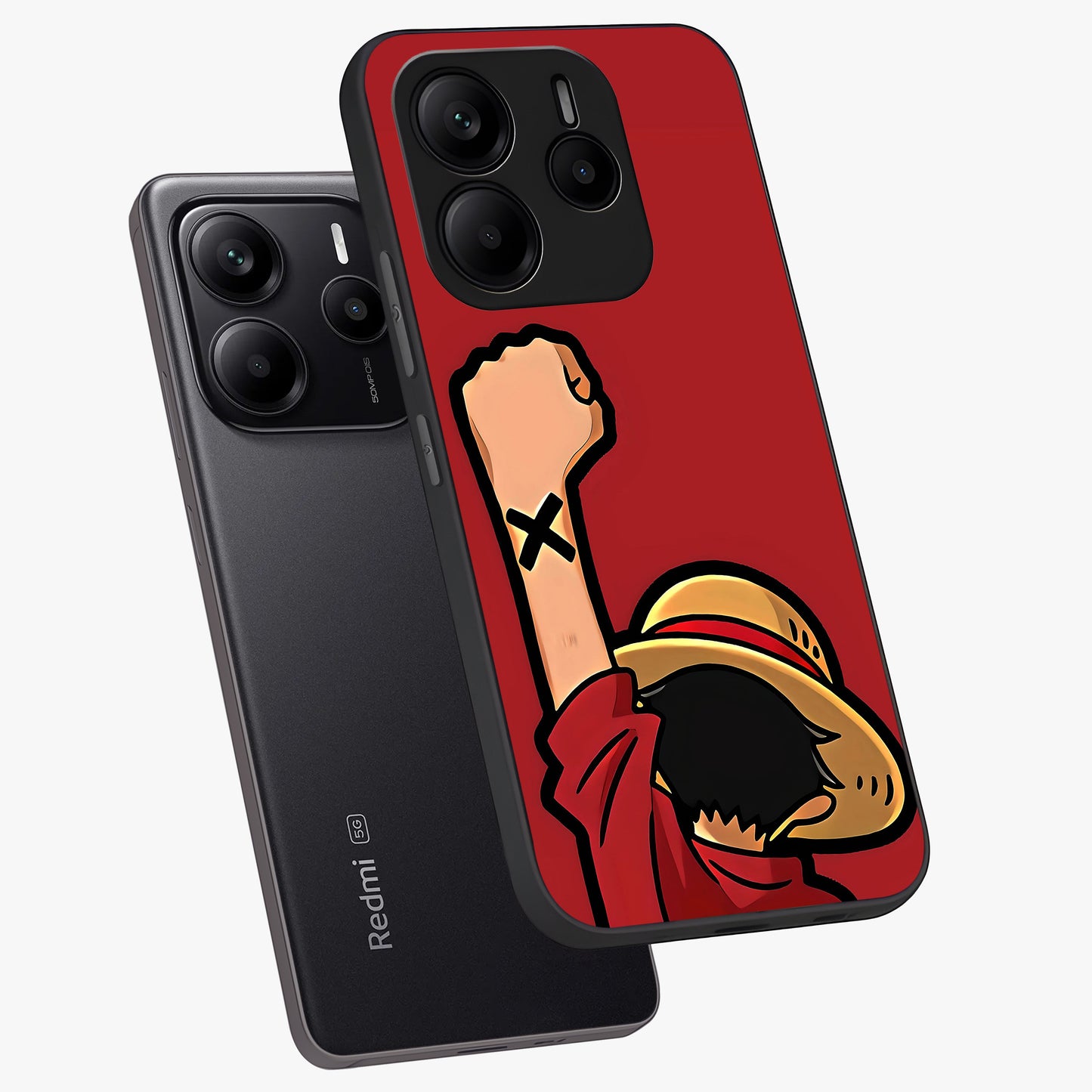 Luffy X Spirit Glass Case displayed in angled mockup highlighting powerful anime design with energetic action aesthetic.