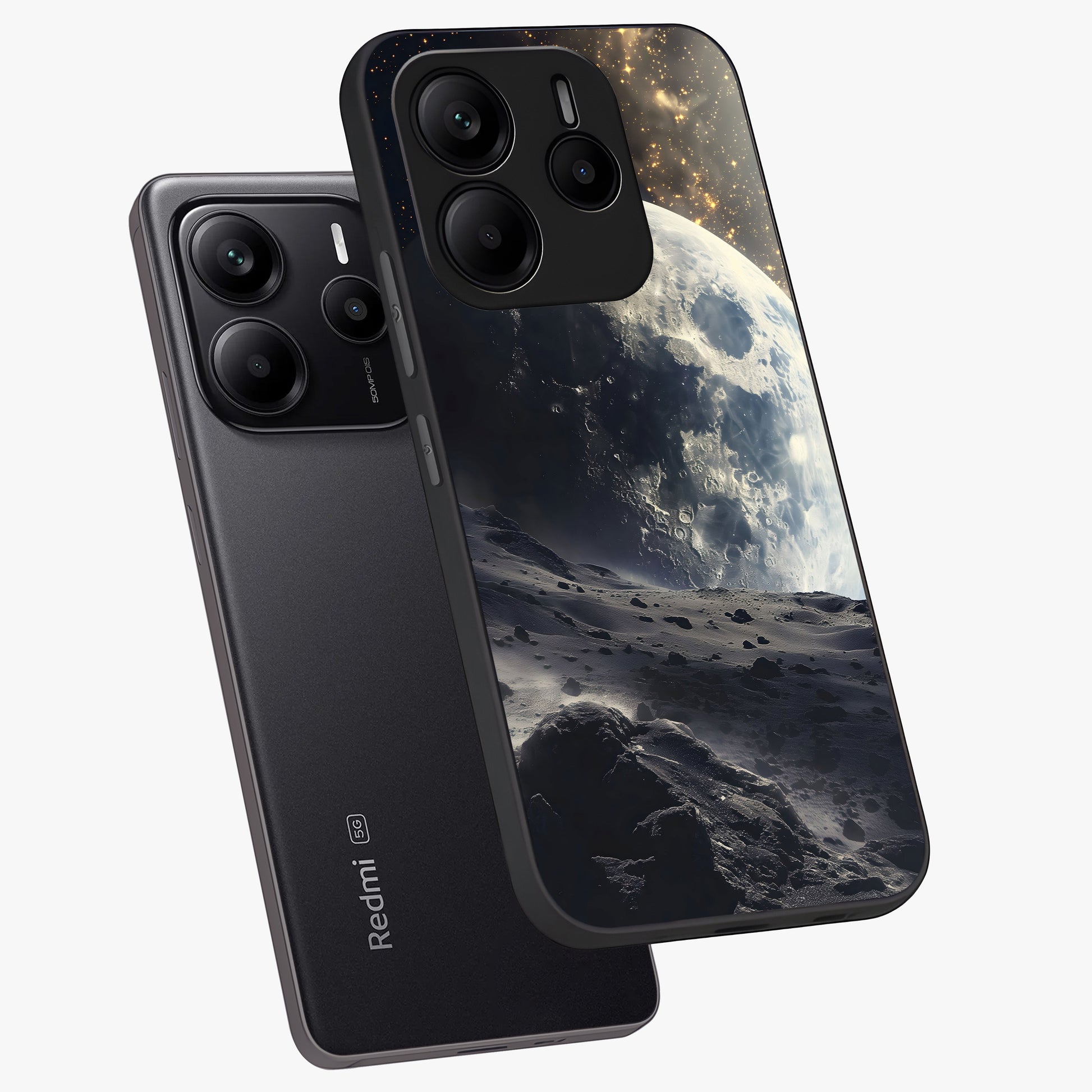 Lunar Horizon Glow Glass Case displayed in angled mockup highlighting celestial moon design with dreamy night aesthetic.