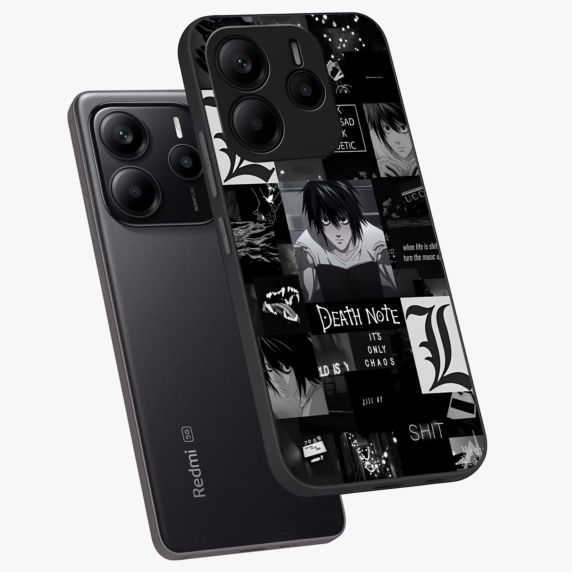 Midnight Chaos Mind Glass Case displayed in angled mockup highlighting chaotic artistic design with dramatic midnight aesthetic.