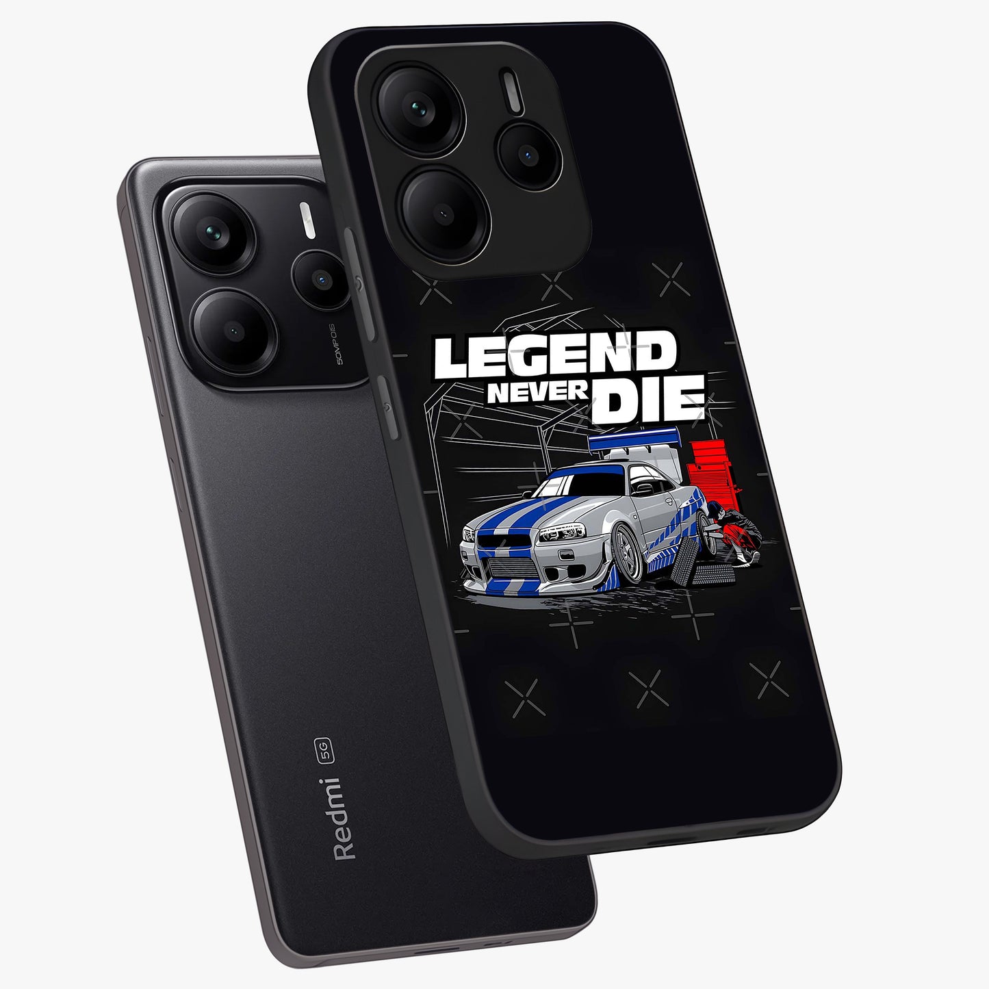 Midnight Racing Legacy Glass Case displayed in angled mockup highlighting dynamic automotive design with bold midnight aesthetic.