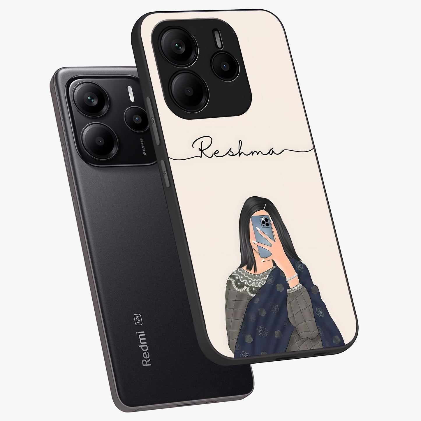 Mirror Mood Muse With Custom Name Glass Case displayed in angled mockup highlighting aesthetic mirror inspired design with custom name feature.