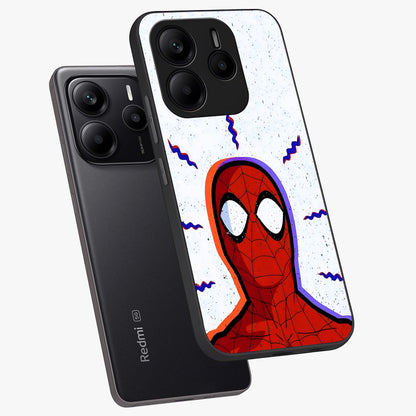 Omg Spiderman Glass Case displayed in angled mockup highlighting dynamic hero illustration with action comic aesthetic.