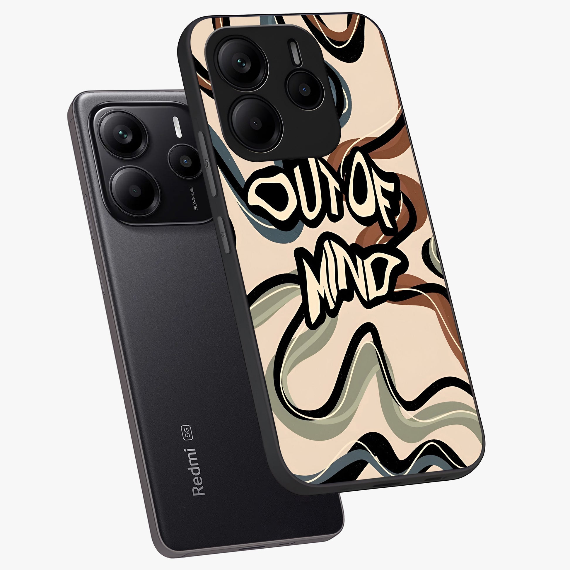 Out Of Mind Glass Case displayed in angled mockup highlighting bold statement design with modern artistic aesthetic.