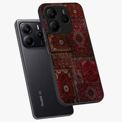Persian Velvet Tale Glass Case displayed in angled mockup highlighting ornate textile inspired design with royal aesthetic.