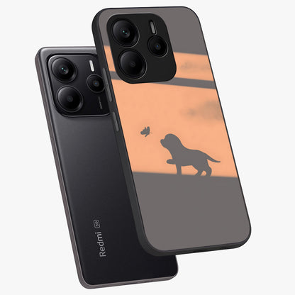Puppy Shadow Art Glass Case displayed in angled mockup highlighting playful dog illustration with artistic shadow aesthetic.
