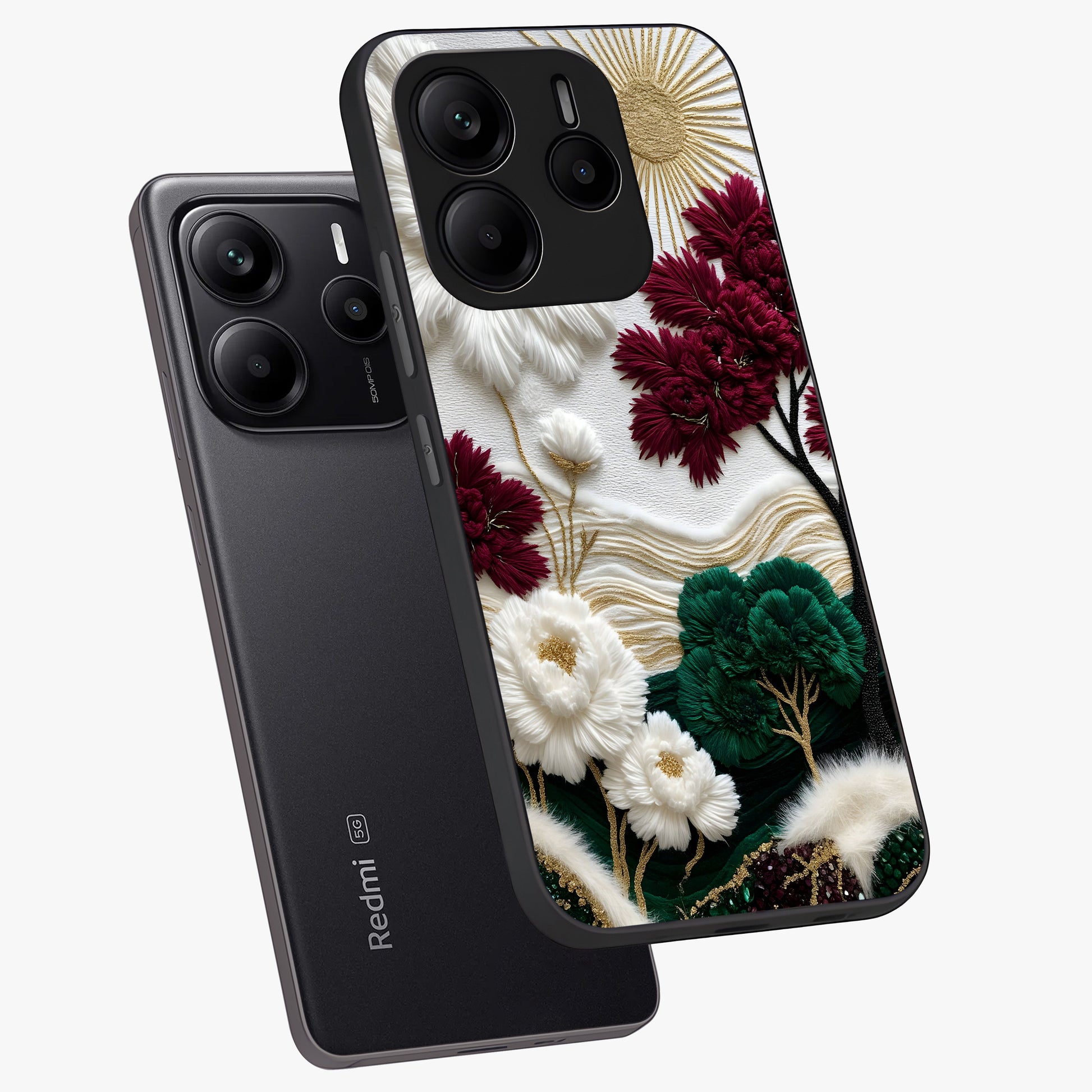 Radiant Bloom Elegance Glass Case displayed in angled mockup highlighting graceful floral design with radiant aesthetic style.