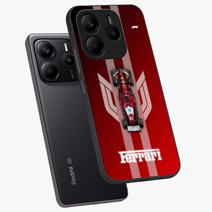 Red Ferrari F1 Vertical Glass Case displayed in angled mockup highlighting high speed racing design with bold automotive aesthetic.