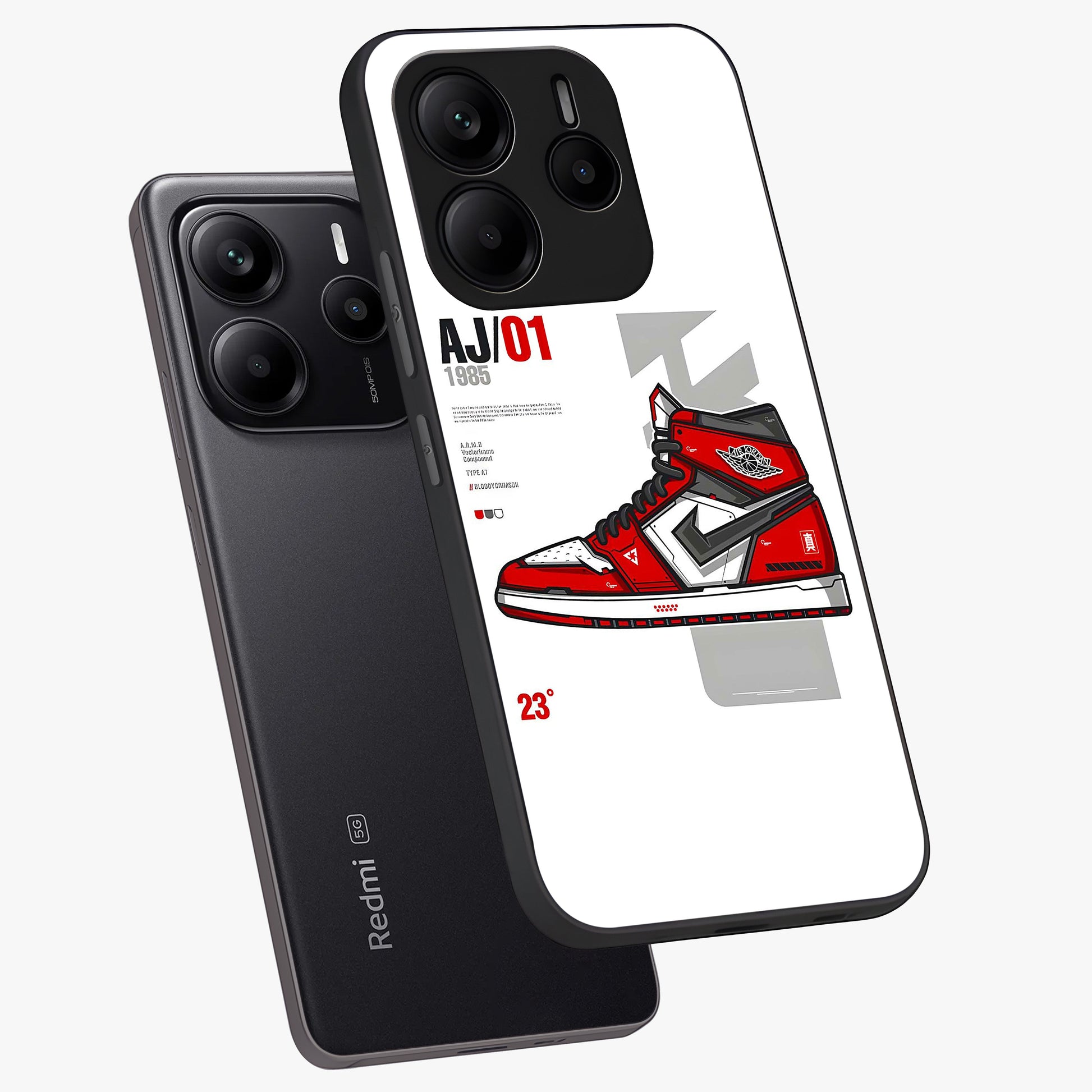 Retro Sneaker Blueprint Glass Case displayed in angled mockup highlighting detailed shoe design with sporty retro aesthetic.