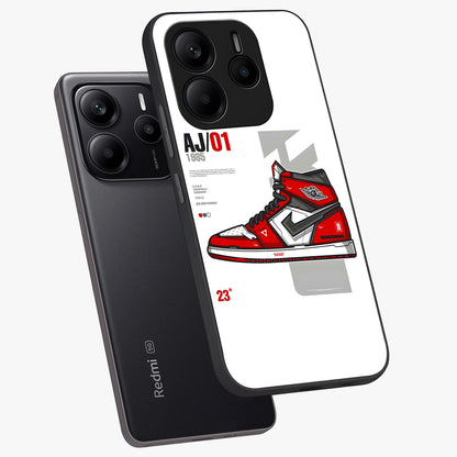 Retro Sneaker Blueprint Glass Case displayed in angled mockup highlighting detailed shoe design with sporty retro aesthetic.