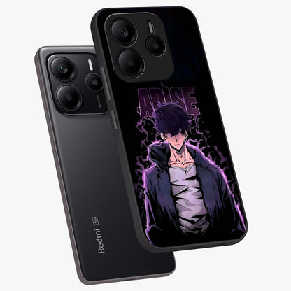 Shadow Monarch Awakening Glass Case displayed in angled mockup highlighting dramatic shadow warrior design with fantasy aesthetic.