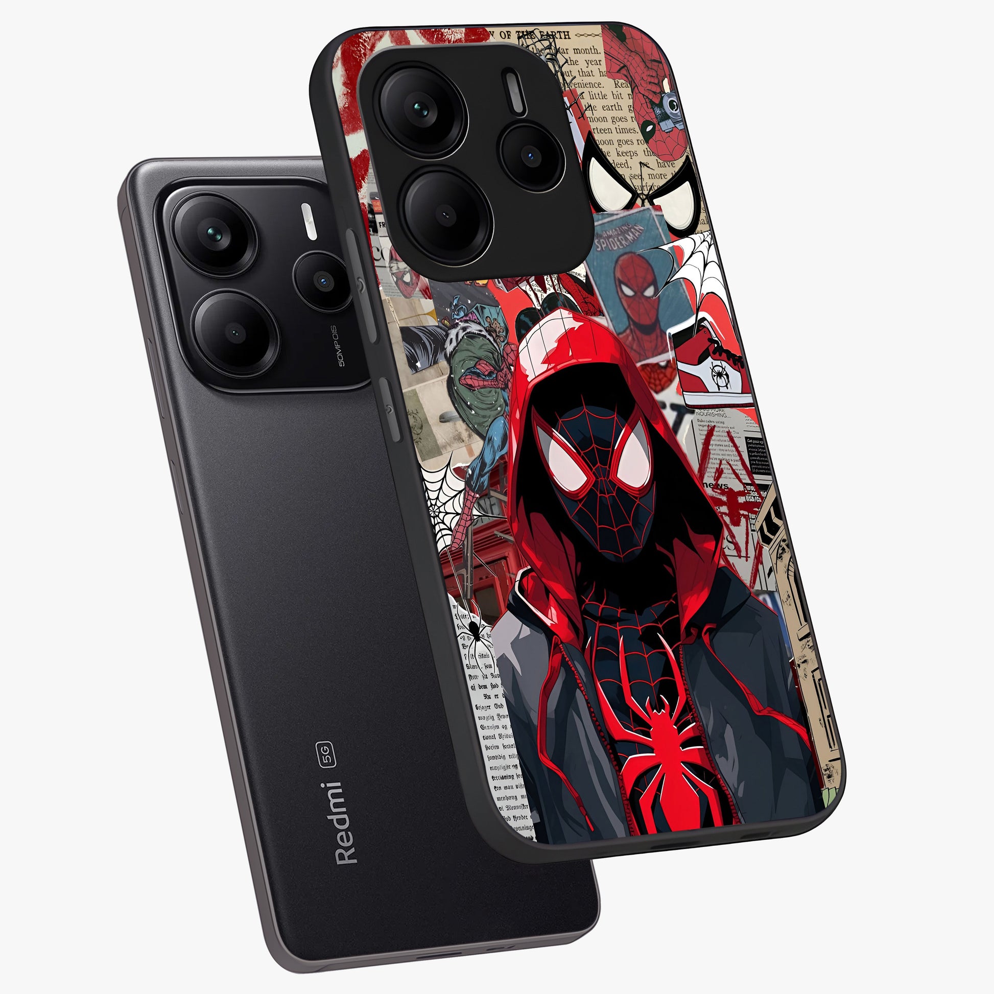 Spider Collage Street Glass Case displayed in angled mockup highlighting dynamic street style collage design with comic aesthetic.