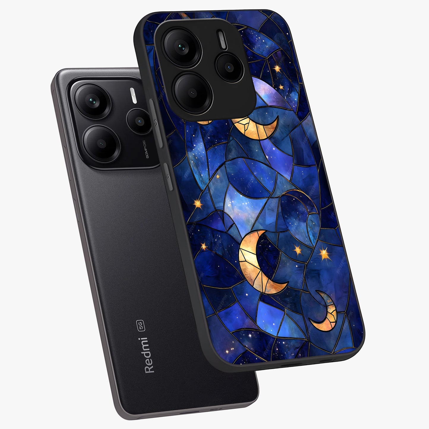 Starlit Sky Tapestry Glass Case displayed in angled mockup highlighting celestial night pattern with artistic aesthetic style.