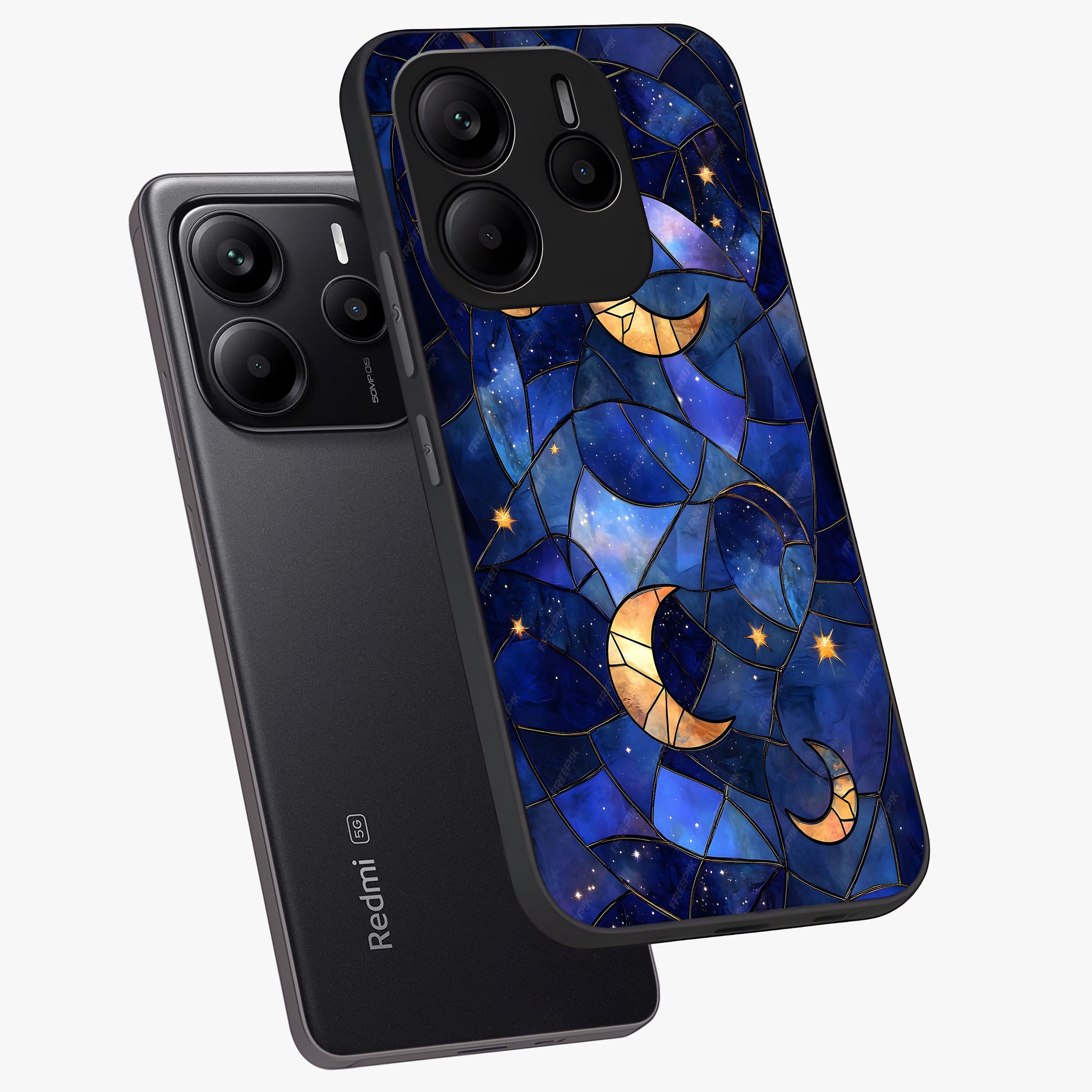 Starlit Sky Tapestry Glass Case displayed in angled mockup highlighting celestial night pattern with artistic aesthetic style.