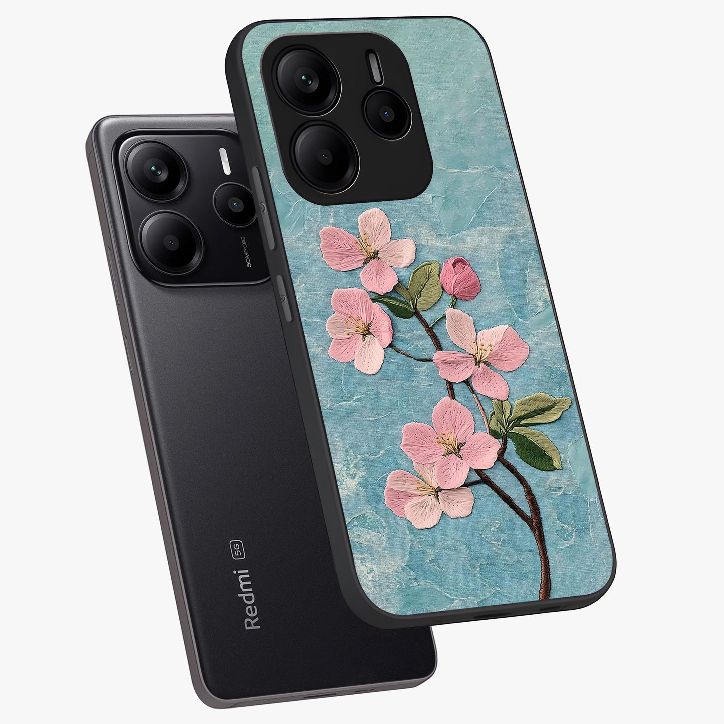 Threaded Blossom Breeze Glass Case displayed in angled mockup highlighting elegant floral design with soft aesthetic style.