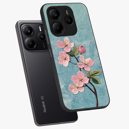 Threaded Blossom Breeze Glass Case displayed in angled mockup highlighting elegant floral design with soft aesthetic style.