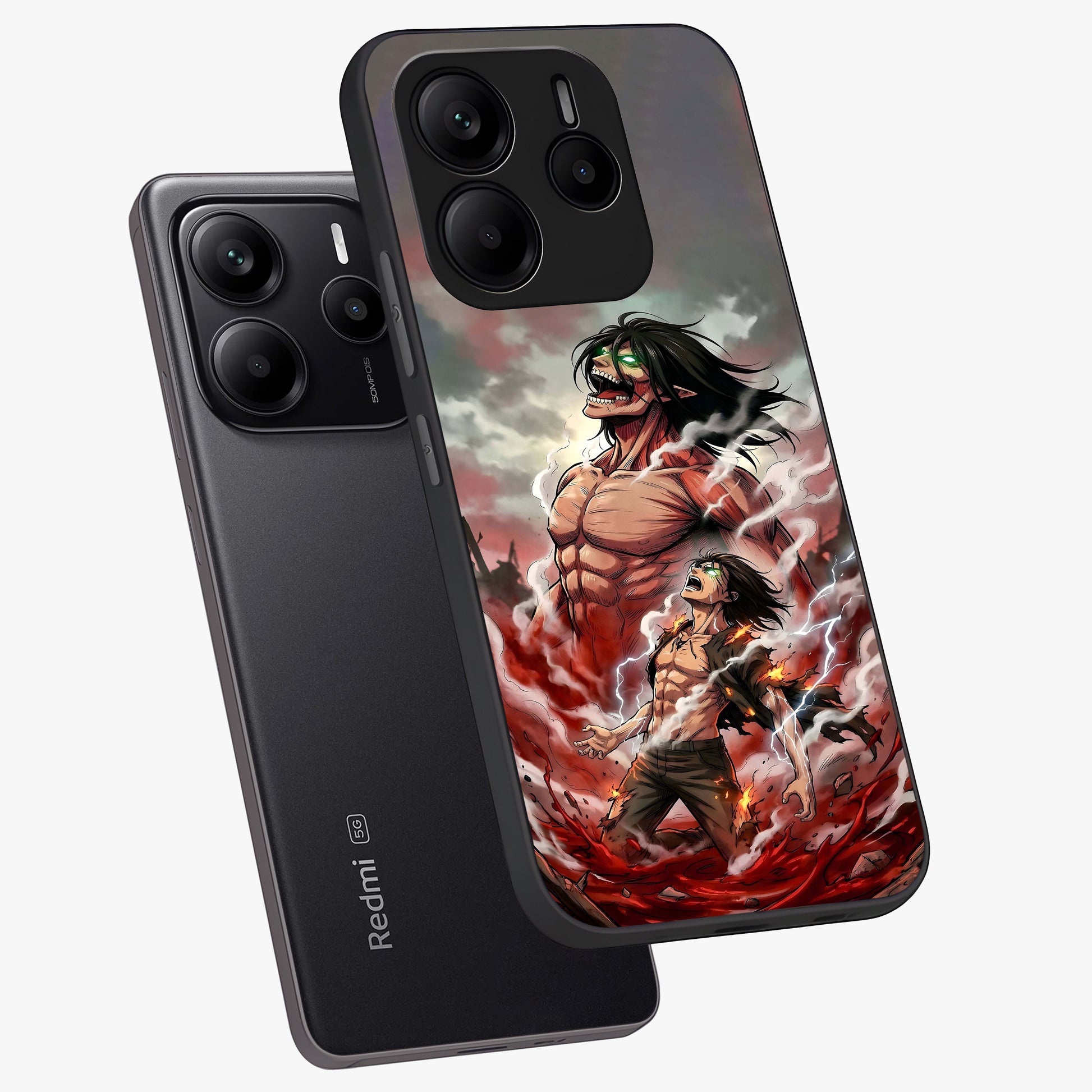 Titan Awakening Fury Glass Case displayed in angled mockup highlighting dramatic giant warrior design with bold anime aesthetic.