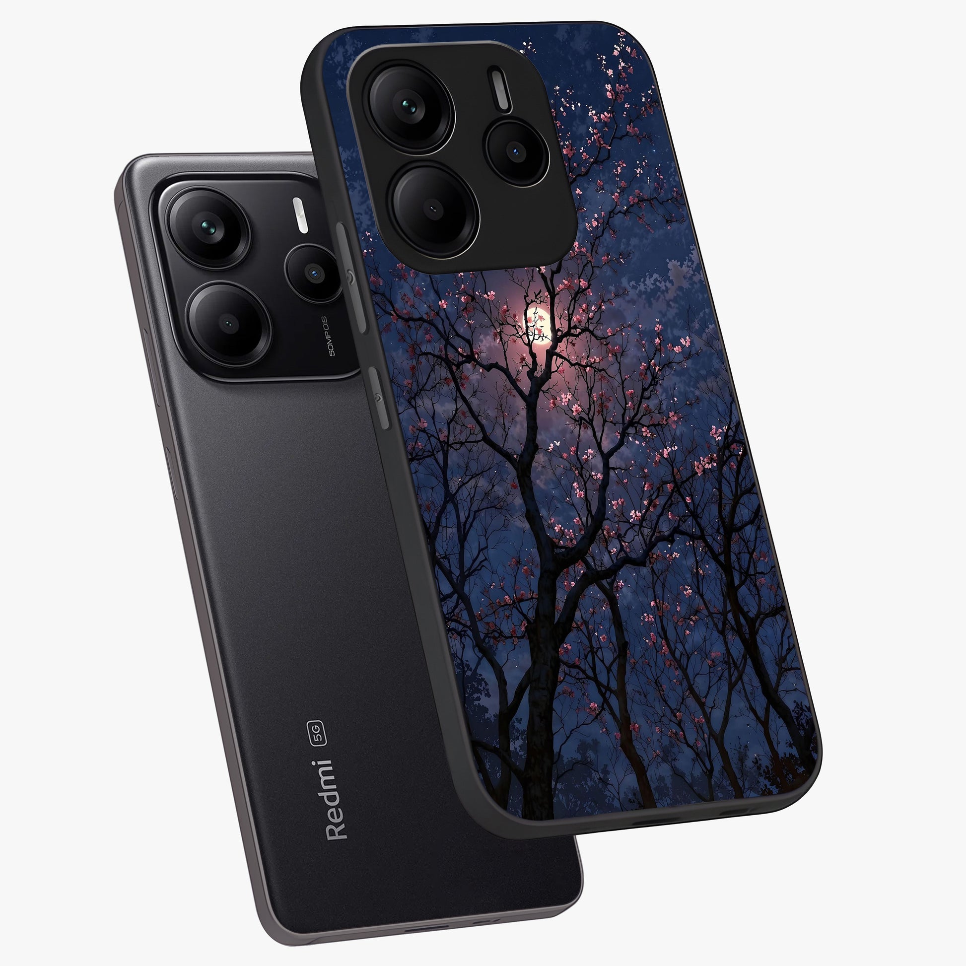 Twilight Sakura Serenade Glass Case displayed in angled mockup highlighting delicate sakura flower design with dreamy aesthetic.