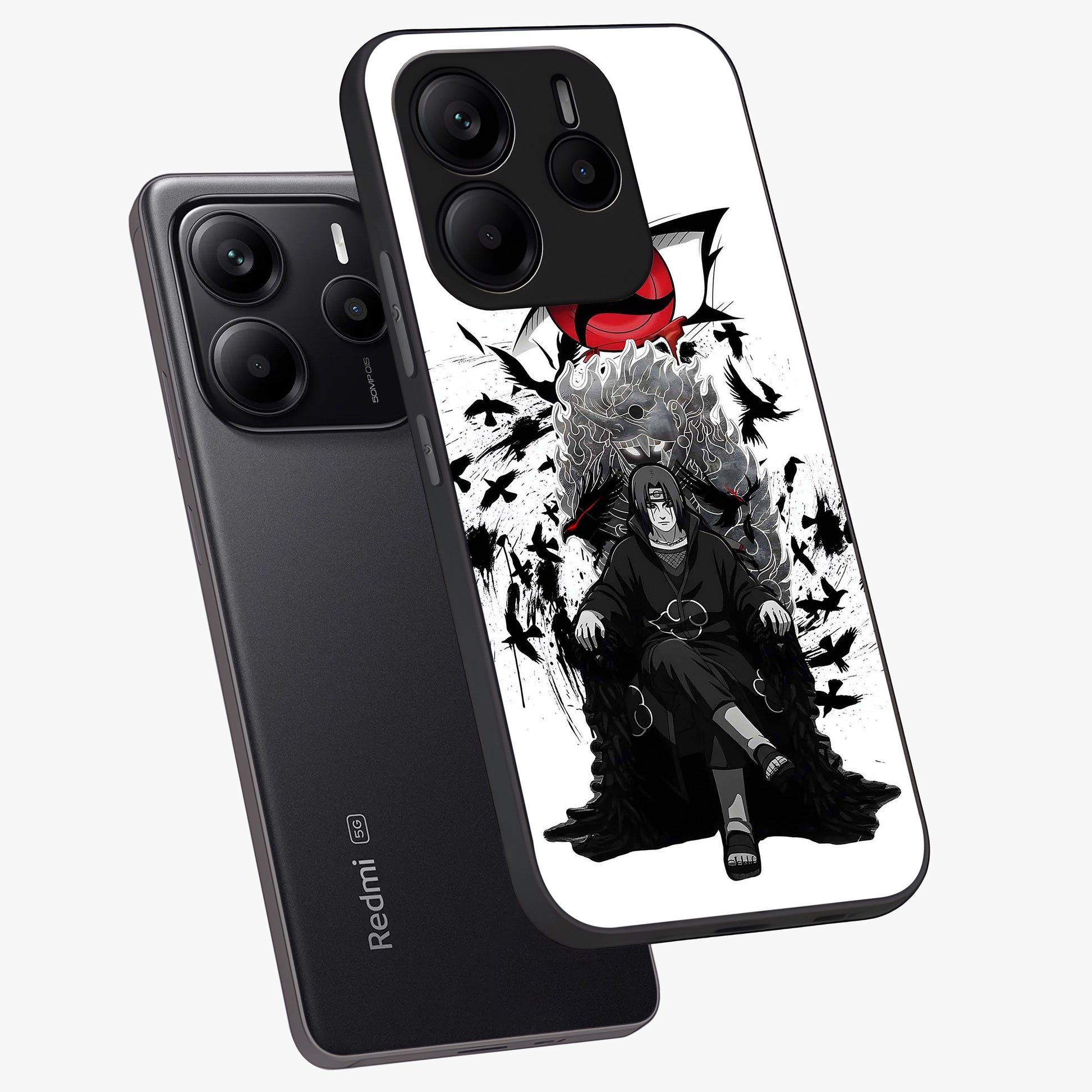 Uchiha Shadow Throne Glass Case displayed in angled mockup highlighting glowing aquatic design with celestial aesthetic.