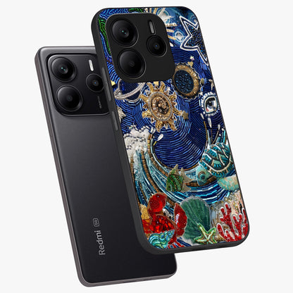 Universe Underwater Spark Glass Case displayed in angled mockup highlighting glowing aquatic design with celestial aesthetic.